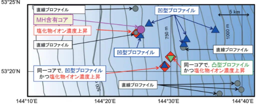 Figure 6：Overview of pore water features at various coring locations