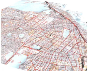 図   8   作成したハノイ中心部の DEM  4.3  地形図を用いた DEM の作成 1950 年にフランスによって作成された地形図を図 10 に示す．この地形図は現在の 地形図との地形比較分析に適している．そのため， STRIPE 法を用いてこの地形図か ら DEM を作成した（Noumi, 2003）．その結果を図 11 に示す．2005 年の都市計画図か ら作成した DEM 以外，入手可能な地形図は 1950 年にフランス政府が作成した地形図 のみである．現在と過去の地形変化を見るためには，現在