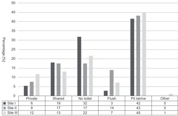 Figure 8. Toilet type and ownership by community (%).