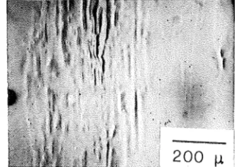 Fig. 5. Photomicrographs of rubbed faces differently orientated with respect to crystal axes in a cold range