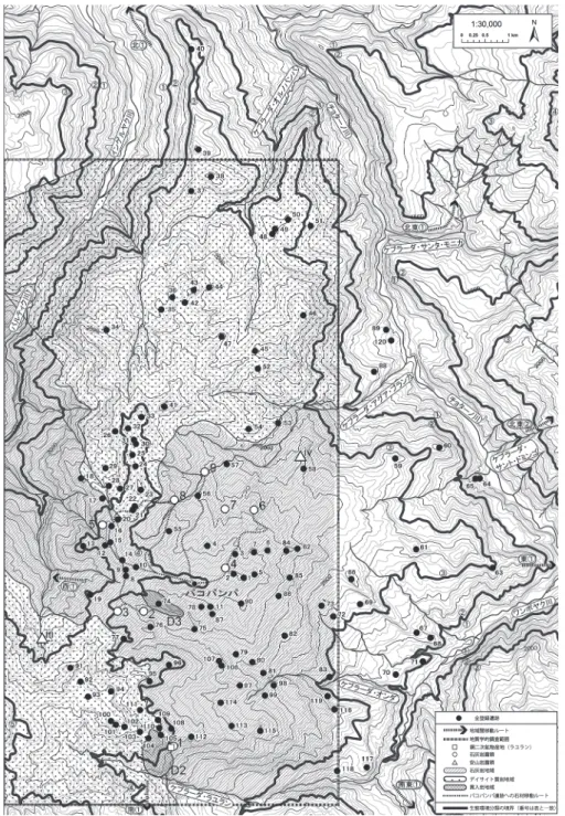 図 3　全登録遺跡の分布状況と生態学的・地質学的特徴