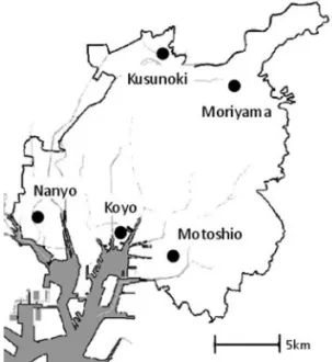 図 1 Measurement sites of PM 2.5 in 2009 and 2010 in Nagoya