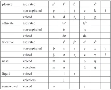 Table 1: consonant inventory