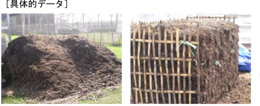 図 1  馬糞堆肥の製造過程  馬糞（写真左）を竹製の枠内に堆積し て発酵させる（写真右）。（写真提供： インドネシア土壌研究所）  表 1  馬糞堆肥の成分含有量と牛糞堆肥との比較（現物当たりの成分含有率、％）  *1  片峯ら(2000)  *2  馬糞堆肥は有機炭素、牛糞堆肥は全炭素  図 2  試験圃場における化学肥料標準施用区-化学 肥料半量区の作物収量の比較  堆肥 10t/ha 施用、標準耕起、3 反復の平均値、エラーバー は標準誤差。キャベツ及びトマトは 2011 年雨期作、サヤイ ンゲンは