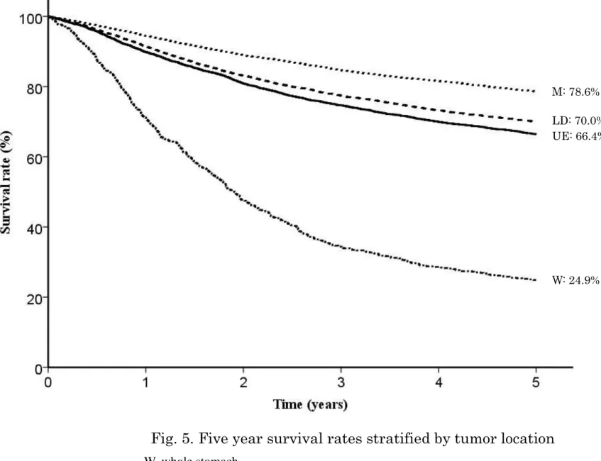 Fig. 5. Five year survival rates stratified by tumor location 