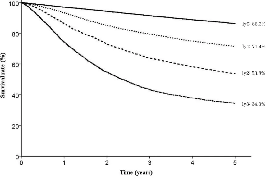 Fig. 6. Five year survival rates stratified by lymphatic invasion 