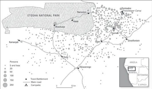Figure 2  Map of Cendral Namibia Showing Hai//om Population Distribution in 1982