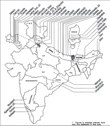 Figure 2  Map of Tibetan settlements in India and Nepal