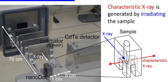 Fig. 4: Experimental setting. The characteristic X-rays were produced by irradiating the metallic sample with collimated X-rays