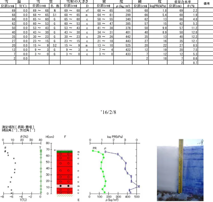Table 6.6  Physical properties of snow at the SIRC on February 8, 2016.