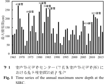 Fig. 1  Time series of the annual maximum snow depth at the  SIRC