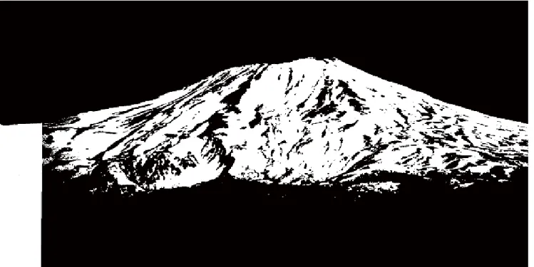 Fig. A3.10.1  Binarized image of snow cover areas on Mt. Chokai on May 3, 1988.