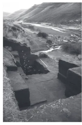 Figure 6   Likoaeng at the end of the 1998 excavation season,  looking north along the Senqu Valley