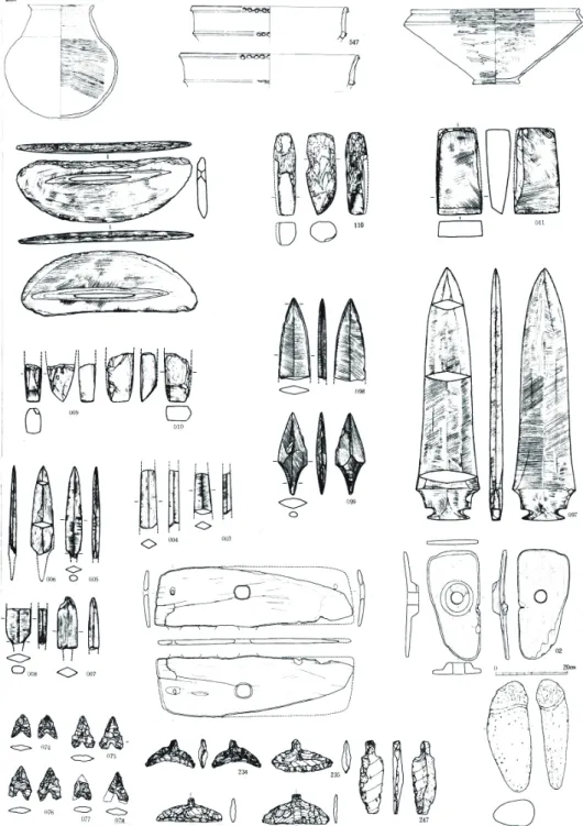 Figure 2    Incipient farming implements and other materials found at Nabatake site  (modified from Board of Education of Karatsu City 1982).