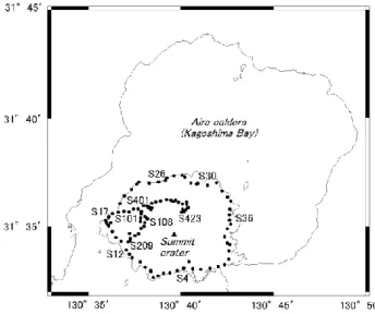 Fig. 1 Leveling bench marks measured in the November 2014  survey (solid circles). 