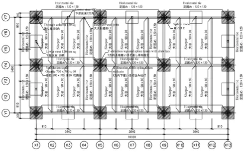 Fig. 2.2.20  Common 1st floor framing plan of Test Models with Roofs (horizontal tie level)