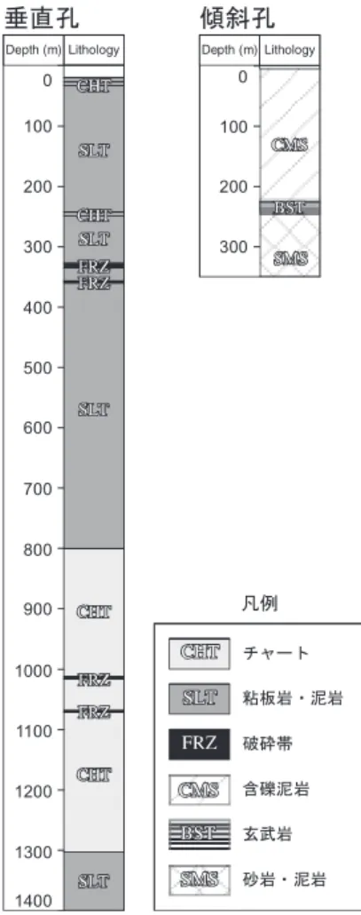 図 4  簡略化した地質柱状図．地質の記載を含む詳細な柱状 図は付録 A に掲載