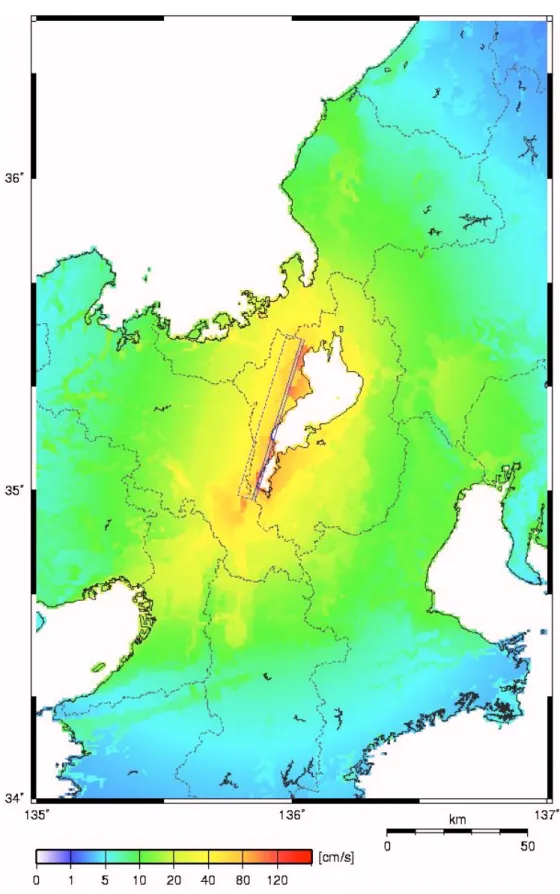 図 5.2-3  簡便法により評価された地表での地震動最大速度分布 