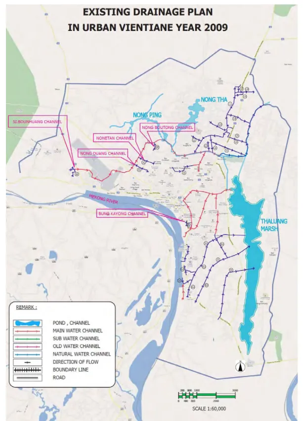 図 2.13:  首都ビエンチャン既成市街地一帯の雨水排水システムの現況 