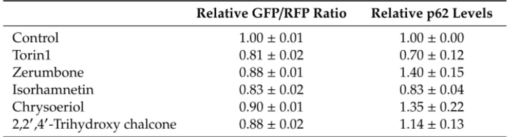 Table 1. Effects of phytochemicals on autophagy flux and p62 expression in Caco-2 cells.