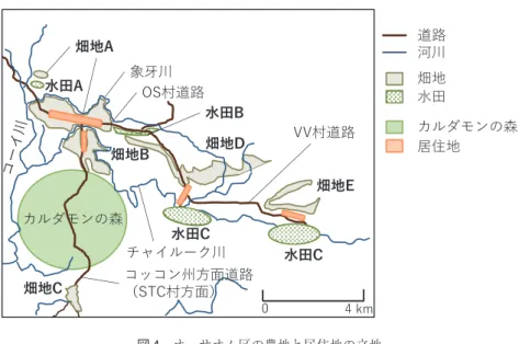 図 4 オーサオム区の農地と居住地の立地