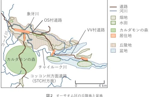 図 2 オーサオム区の丘陵地と盆地