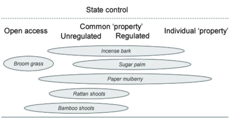 Fig. ῌ Types of Access and Tenure Regimes for NTFPs in the Target Provinces