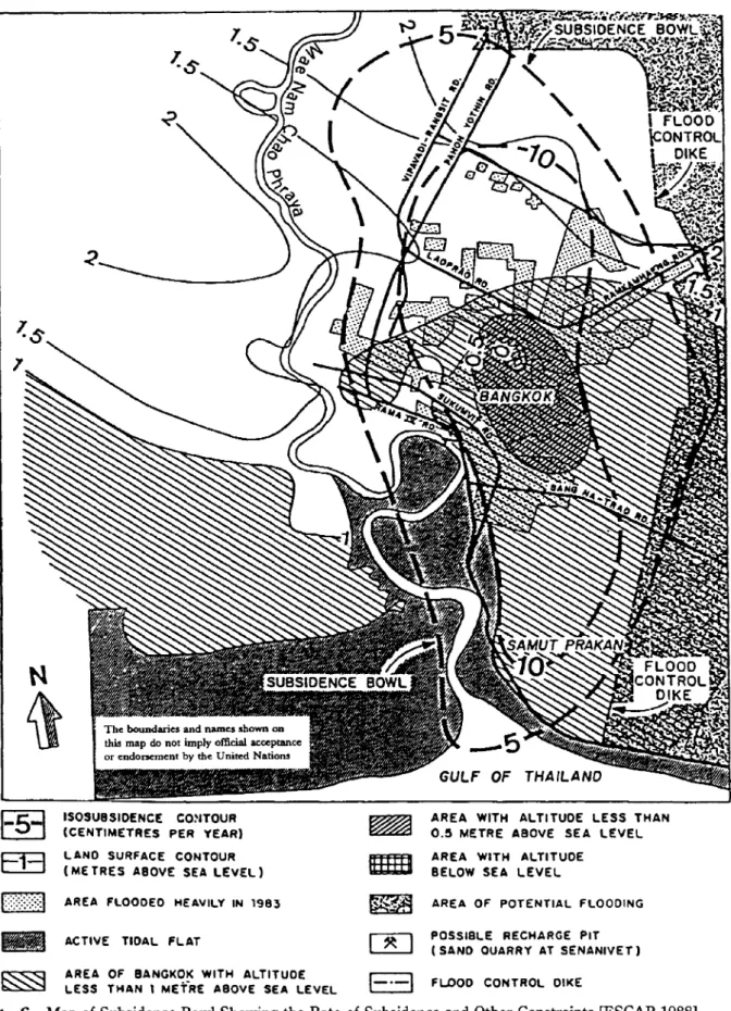Fig. 6 Map of Subsidence Bowl Showing the Rate of Subsidence and Other Constraints [ESCAP 1988]