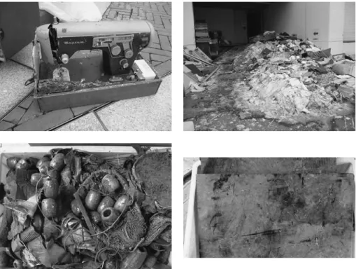 Figure 7 Objects contaminated with sand, sludge and pulp.