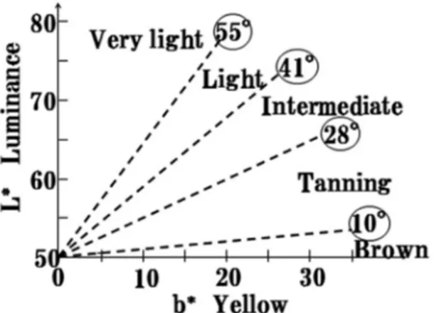 Fig.  3.  Skin  color  variation  on  the  L * -b *   plane  of  the  L * a * b *  space.
