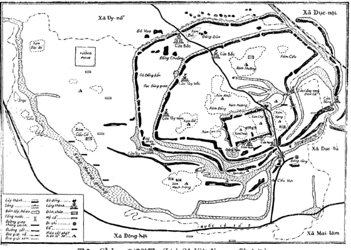 図 9 CaLoaの遺跡図 ( L享 c hS丘Vi e tNam,p.7 1より) 月徳 ･天徳 ･五麻渓 ‥‥ ● ●● ‥｣ の句 があ り, 五県 漠 は明 らか に S6ngCaL 6, ラピ ッ ド河 とな らんで紅 河 の分 流 と して意識 されて い る｡ 同 奏 文 中 に は西 山院 氏 の時,紅 河 の! 是防 が完成 され, このた めに支流 の江 口が完全 に塞 がれ た とある ｡ これが正 しければ, 1 8 世紀 末 には 切 り離 されたが, 1 9 世紀 中葉 で もな