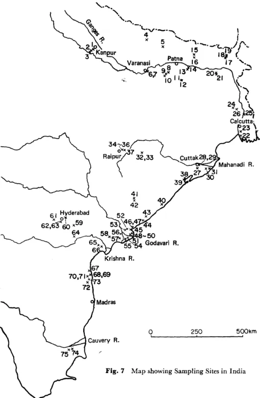 Fig. 7 Map showing Sampling Sites in India