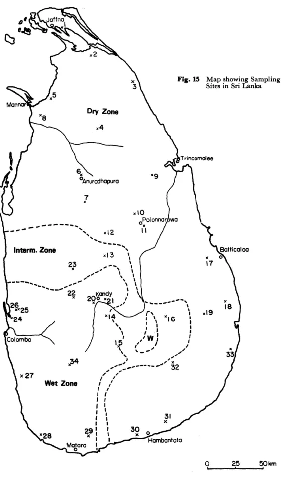Fig. 15 Map showing Sampling Sites in Sri Lanka