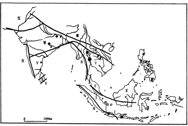 Fig. 1 Glaebule sampling sites (using Kyuma's climatic regional division, 1972)