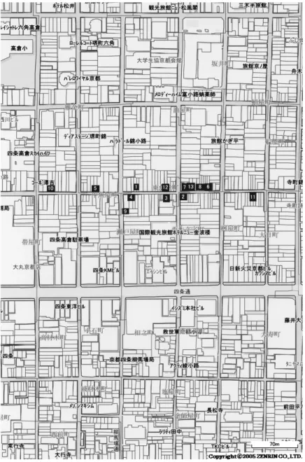 図 3　「錦のお買い物ガイド」で紹介された店舗の分布