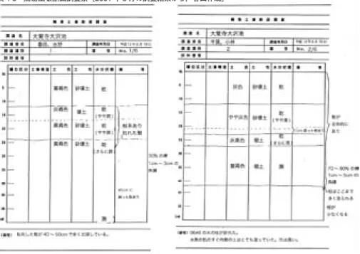 表 4-5　簡易土壌断面調査票［2001 年 8 月の調査結果から，春田作成］