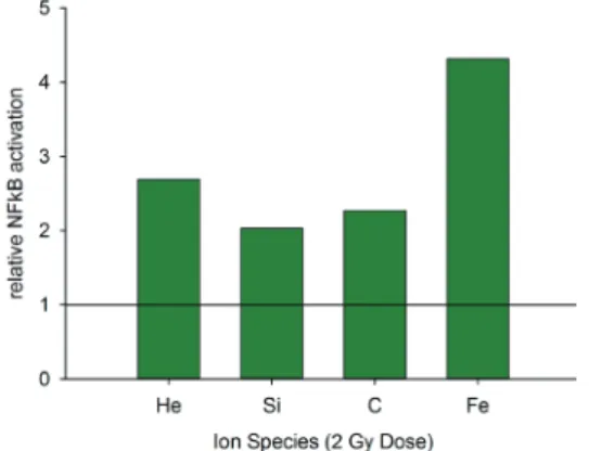 Figure 1.  Distribution of cell cycle phases of HEK- HEK-pNF-κB-d2EGFP/Neo L2 cells 18 h after irradiation  with C ions
