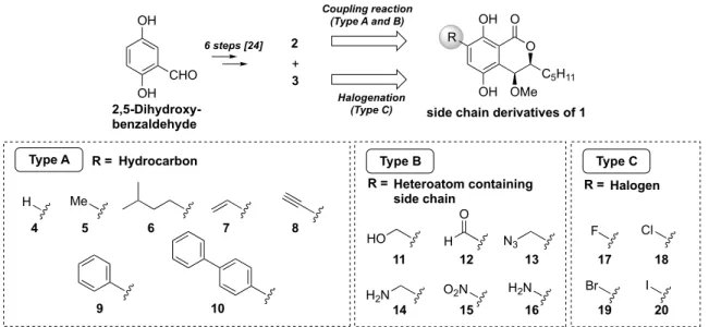 Figure 2. Synthetic plan of the side-chain derivatives of eurotiumide A (1). 
