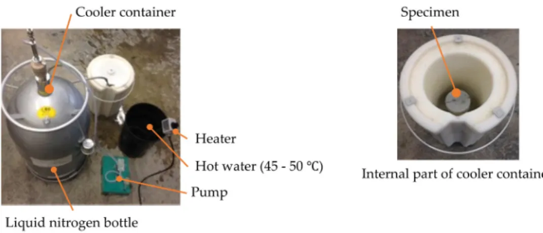 Figure 4. Equipment used for rapid freezing and thawing test using liquid nitrogen. 