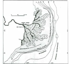 Figure 1. General morphology of Mahakam delta (from Allen et al, 1979 in Davis, 1985)