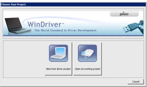 図 5.1: WinDriver のプロジェクトを開く、または新規作成 