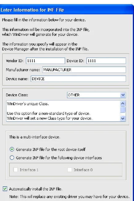 図 5.5: DriverWizard のマルチ インターフェイスの INF ファイル情報  (1 つのインターフェイスを設定する場合) 