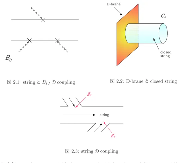 図 2.1: string と B IJ の coupling 図 2.2: D-brane と closed string