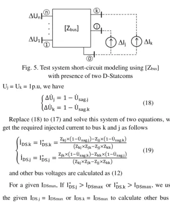 Fig. 5. Test system short-circuit modeling using [Z bus ]  with presence of two D-Statcoms 