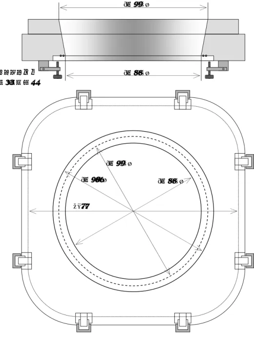 図 4.2.2.2-4    HTV 回収カプセル（Ａ-1.5 b6）    カプセル射出用ハッチ  （NASA-SSP-41015    P.3-7    Fig.3.2.1.1.1-1 による） クランプ機構×3または4 (φ820)1270(φ960)(φ900)(φ820)(φ900)