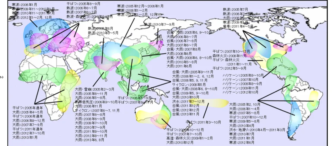 図 1.1.1  2005～2013 年に発生した世界の主な気象災害 
