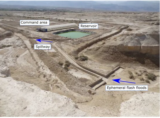 Fig. 1 Panoramic view of irrigation scheme with reservoir for harvesting flash floods