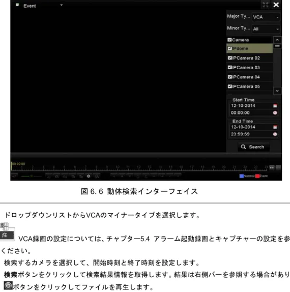 図  6. 6  動体検索インターフェイス 4.  ドロップダウンリストから VCA のマイナータイプを選択します。   VCA 録画の設定については、チャプター 5.4  アラーム起動録画とキャプチャーの設定を参照し てください。 5