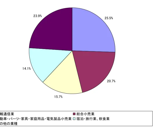 図表 2.2-4  日本における 2010 年 BtoC-EC の業種別構成比  25.5% 20.7% 15.7%14.1%23.9% 情報通信業 総合小売業 自動車・パーツ・家具・家庭用品・電気製品小売業 宿泊・旅行業、飲食業 その他の業種 BtoC-EC 市場規模の成長要因として、マクロ的な観点からは、我が国経済の景気 後退に歯止めがかかりつつある点と、 BtoC-EC 利用者の裾野が広がっている点の二 点が挙げられる。 我が国経済を概観すると、 2008 年以来続く金融危機であるが、2010 年には