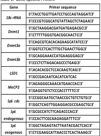Table 1.  Gene Specific Primers